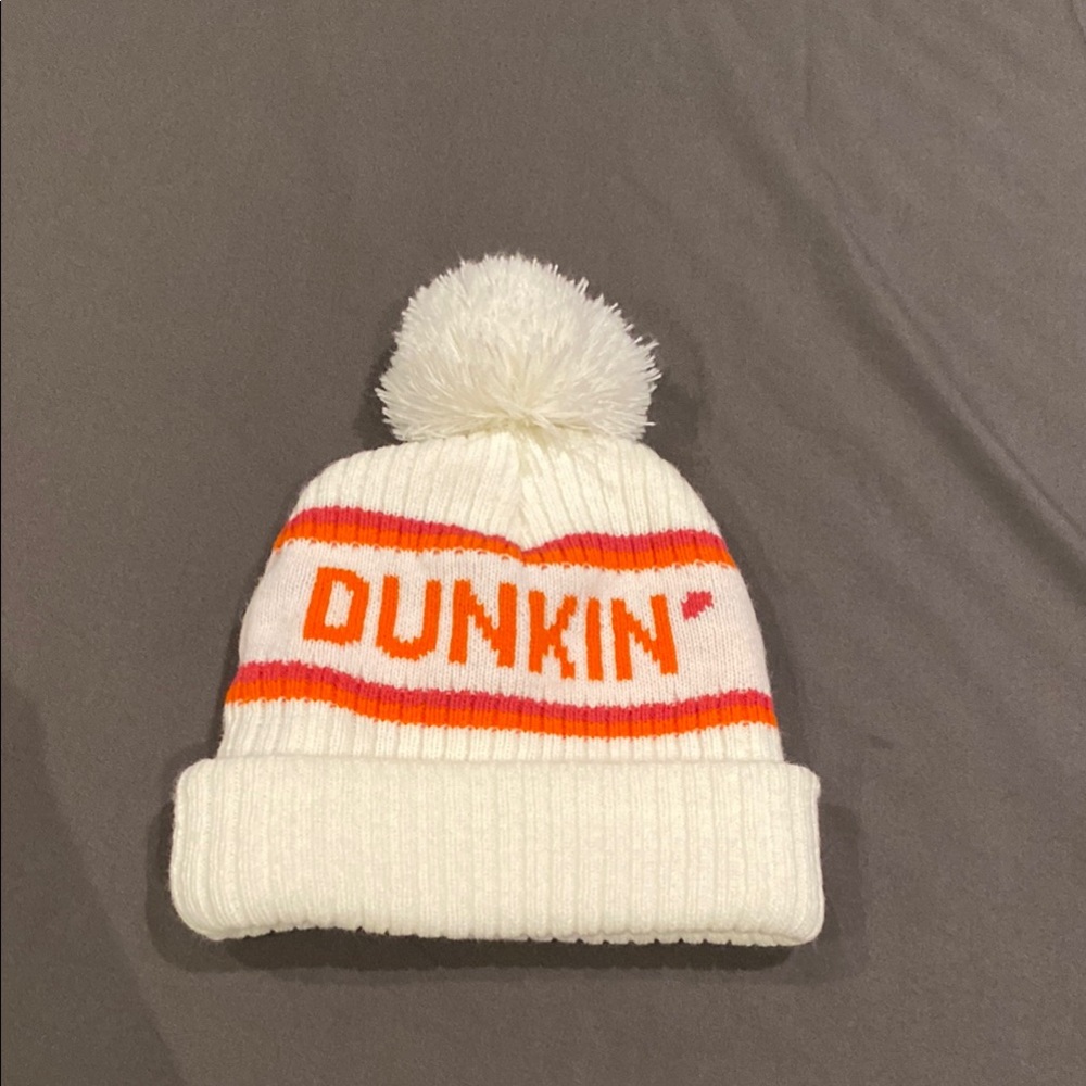 Kids White and Orange Pom-Pom Beanie